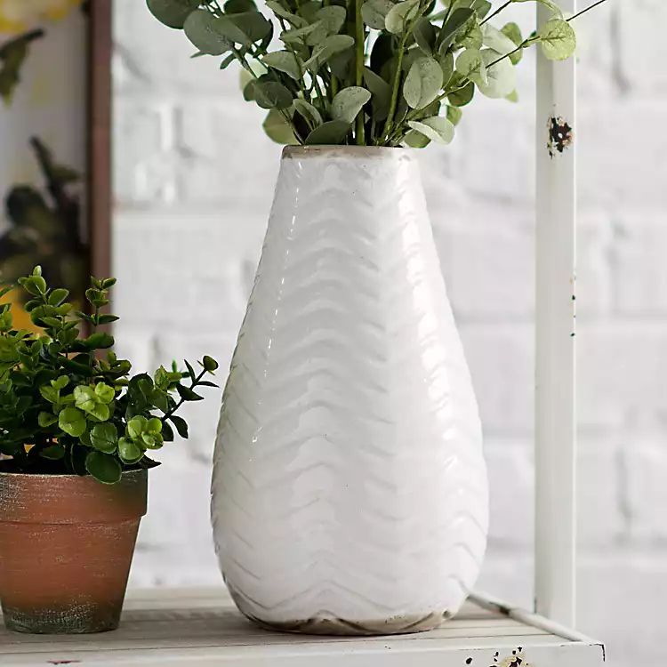 White Chevron Ceramic Vase, 11 in. | Kirkland's Home