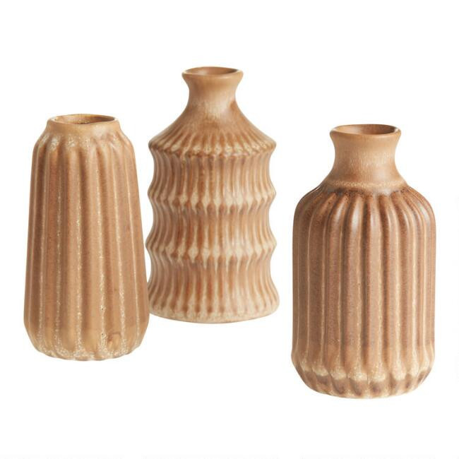Mini Brown Reactive Glaze Ceramic Bud Vases Set Of 3 | World Market