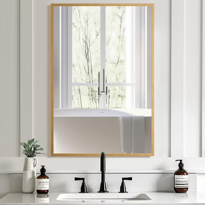 Aluminum Alloy Thin Edge Right Angle Rectangular Gold Hanging Mirror 91x61x1.5cm(Double-Sided Installation) | Target