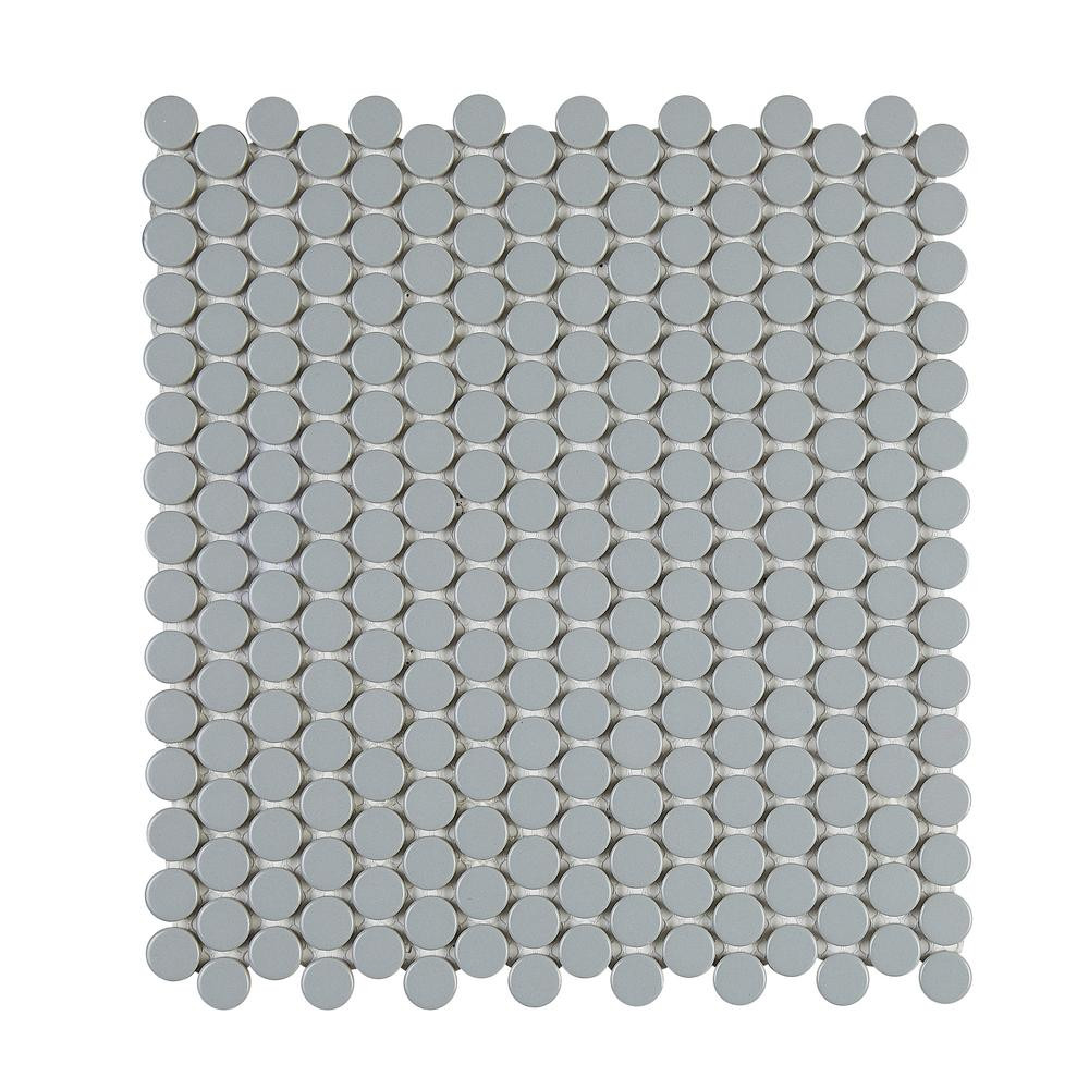 Cascades Flint 12.5 in. x 11.5 in. Penny Round Matte Porcelain Mesh-Mounted Mosaic Tile (1.00 sq.... | The Home Depot