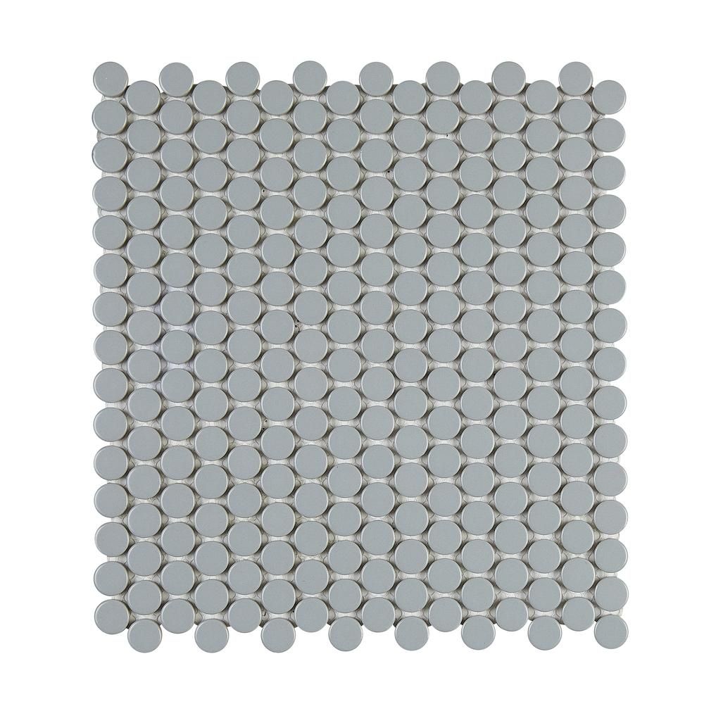 Cascades Flint 12.5 in. x 11.5 in. Penny Round Matte Porcelain Mesh-Mounted Mosaic Tile (1.00 sq.... | The Home Depot