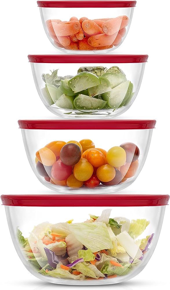 JoyJolt Kitchen Large Mixing Bowl Set - 8pc Glass with Lids Set – Neat Nesting/ Batter Bowl - C... | Amazon (US)