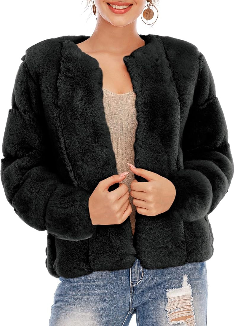 BerryGo Women's Long Sleeve Open Front Fuzzy Faux Fur Coat | Amazon (US)