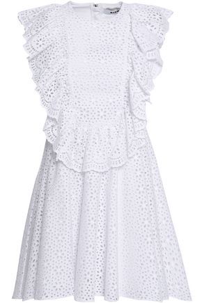 Msgm Woman Ruffled Broderie Anglaise Cotton Mini Dress White Size 40 | The Outnet Global