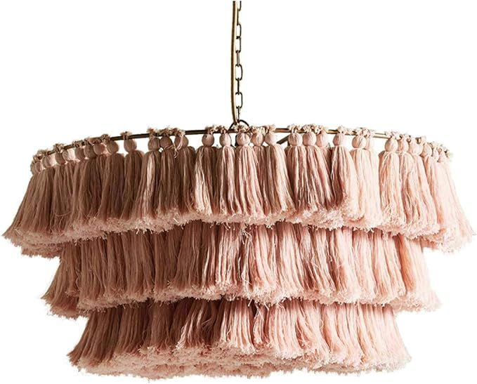 Nordic Decorative Pendant Light Romantic E26 Tassel Chandelier Cotton Weaving 3 Lights Creative P... | Amazon (US)