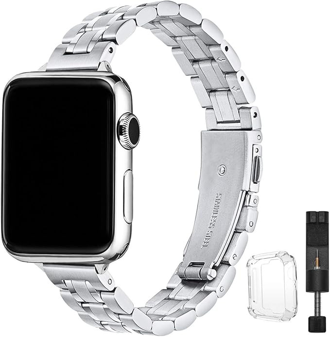 STIROLL Thin Replacement Band Compatible for Apple Watch 38mm 40mm 42mm 44mm, Stainless Steel Met... | Amazon (US)