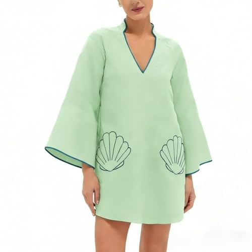 VAOYIU Summer Dresses for Women Loose Fit Babydoll Shell Embroidered Mini Dress Casual Boho 3/4 S... | Amazon (US)