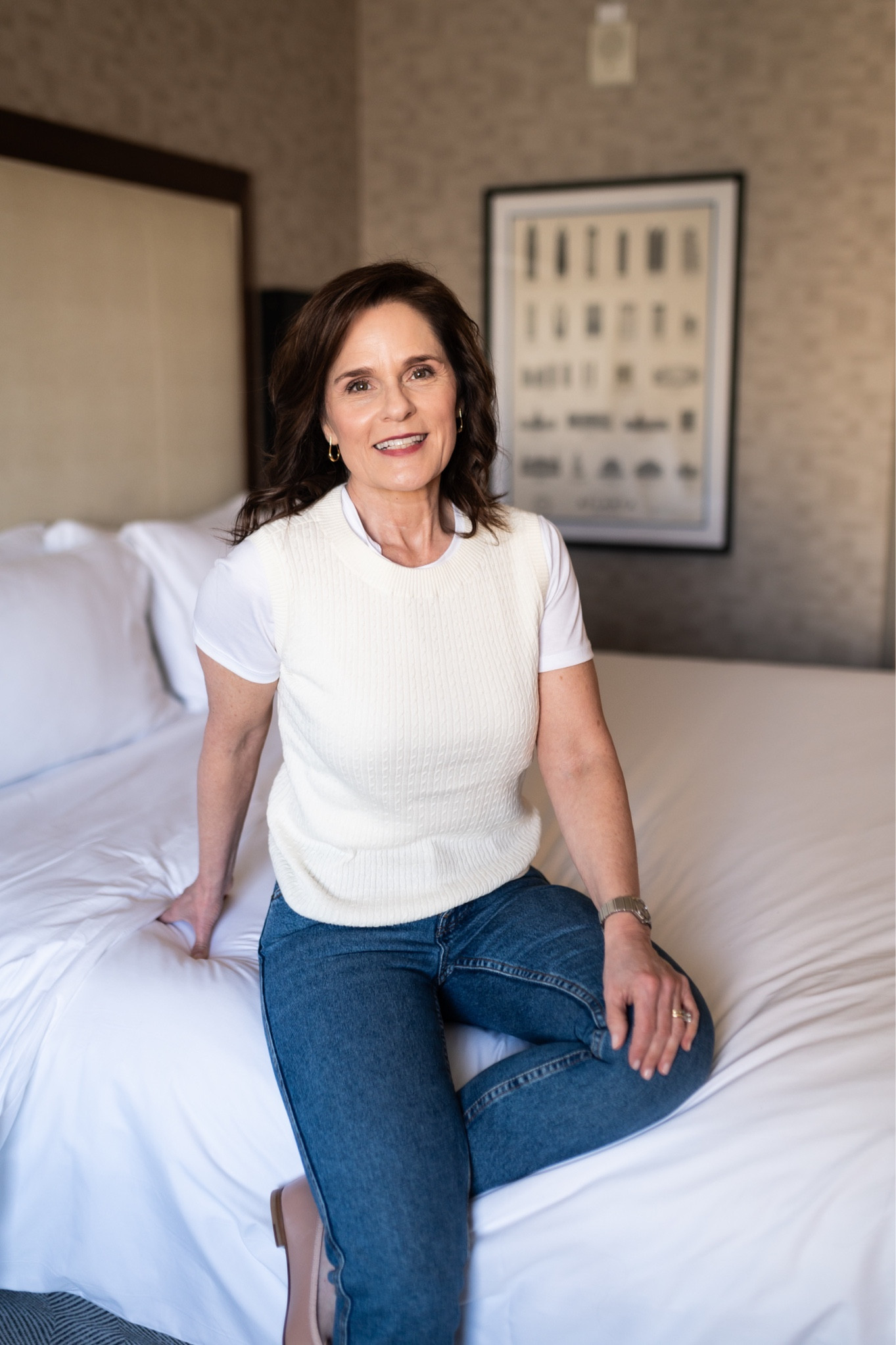 This fine gauge baby cable crew neck sleeveless sweater is great layered with a t-shirt or you can wear it as a stand alone.  Comes in petite sizing and 4 great colors for spring.

This relaxed fit supine cotton t-shirt is so soft and launders beautifully.  

Both run TTS, wearing a PXS.
#petite

#LTKStyleTip #LTKOver40 #LTKPetite