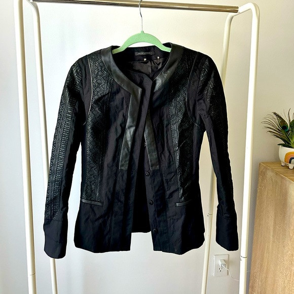Elie Tahari blazer/jacket black with stunning leather detail size small | Poshmark