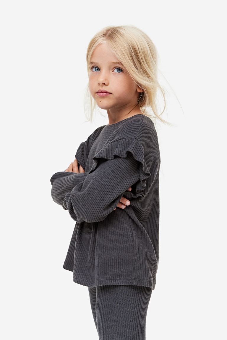 Flounce-trimmed Sweater - Dark gray - Kids | H&M US | H&M (US + CA)