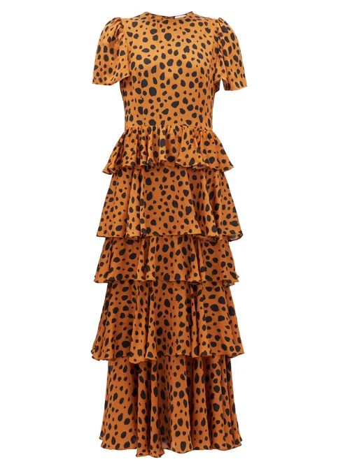 Rhode - Serena Cheetah-print Tiered Georgette Dress - Womens - Leopard | Matches (US)