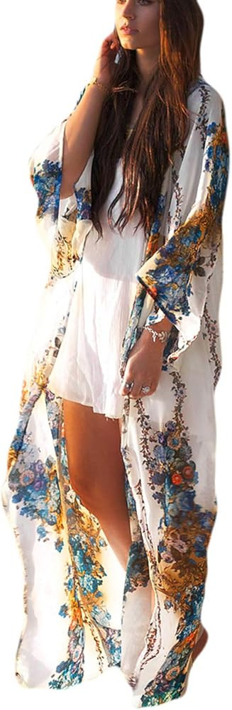 Bsubseach Long Sleeve Chiffon Sunscreen Beach Cover Ups for Women Floral Print Loose Swimwear Bik... | Amazon (CA)