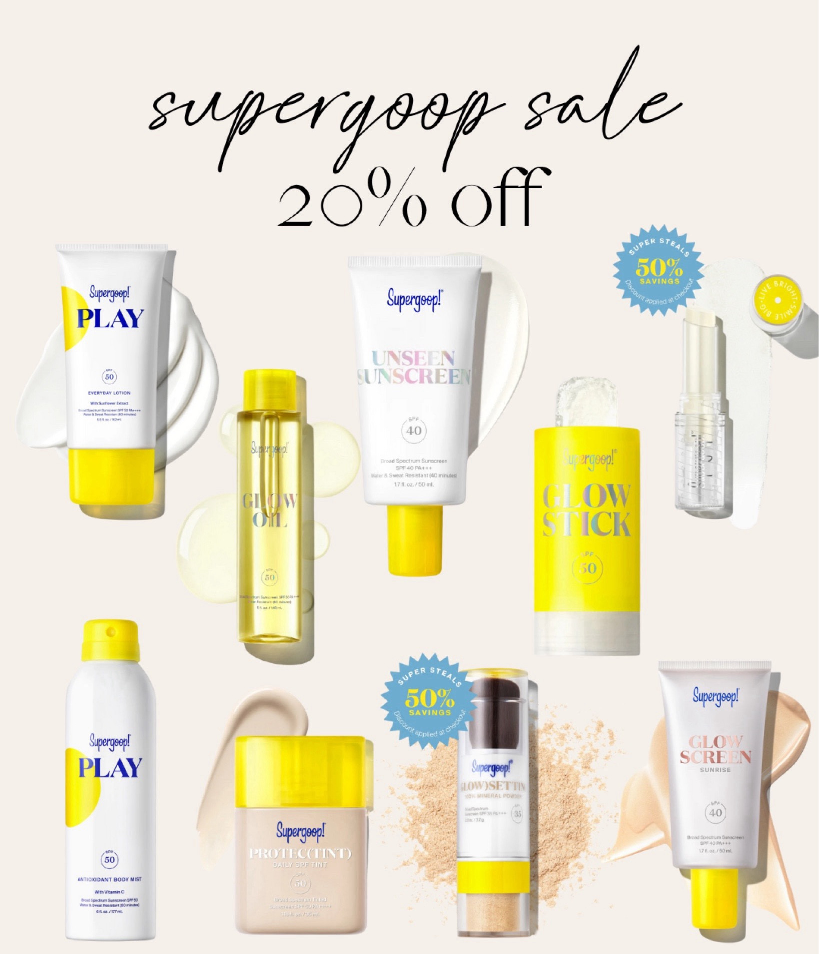 supergoop sale 20% off 🫶🏻

beauty, skincare, sunscreen 

#LTKBeauty #LTKStyleTip #LTKSaleAlert