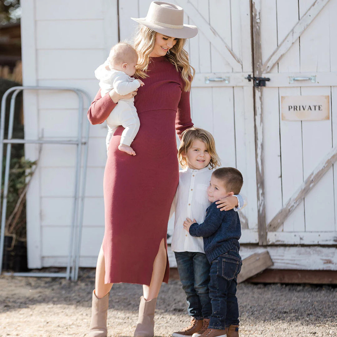 2-in-1 Nursing & Maternity Knit Midi Dress | Maroon | Kindred Bravely