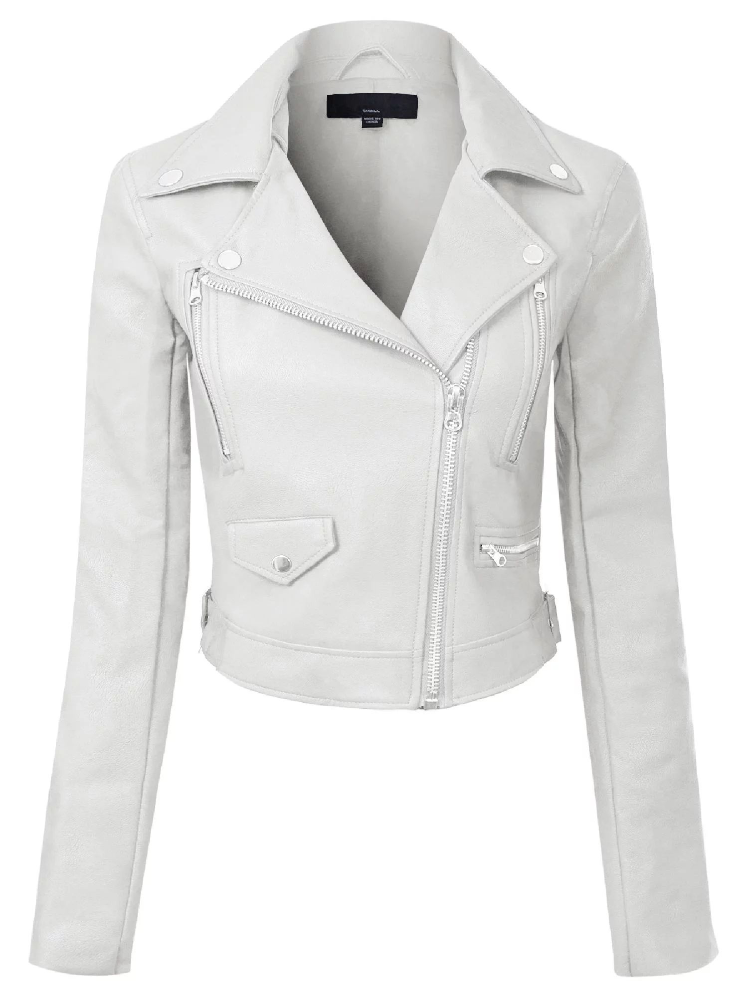 Made by Olivia Women's Long Sleeve Zipper Closure Moto Biker Faux Leather Jacket | Walmart (US)
