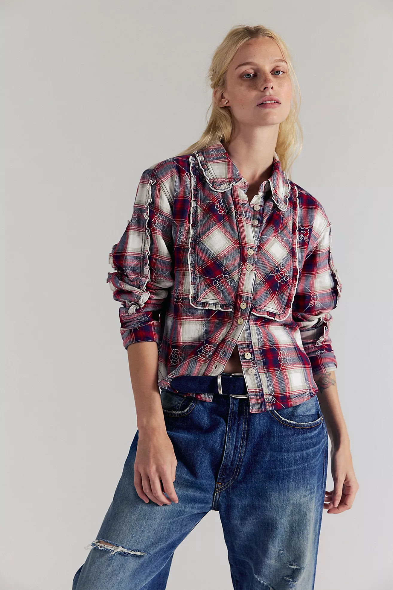 We The Free Georgia Plaid Embroidered Button Down | Free People (Global - UK&FR Excluded)