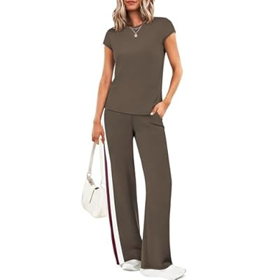 Casly Lamiit 2 Piece Lounge Set for Women 2026 Cap Sleeve Top Wide Leg Pants Sweatsuits Airp… | Amazon (US)