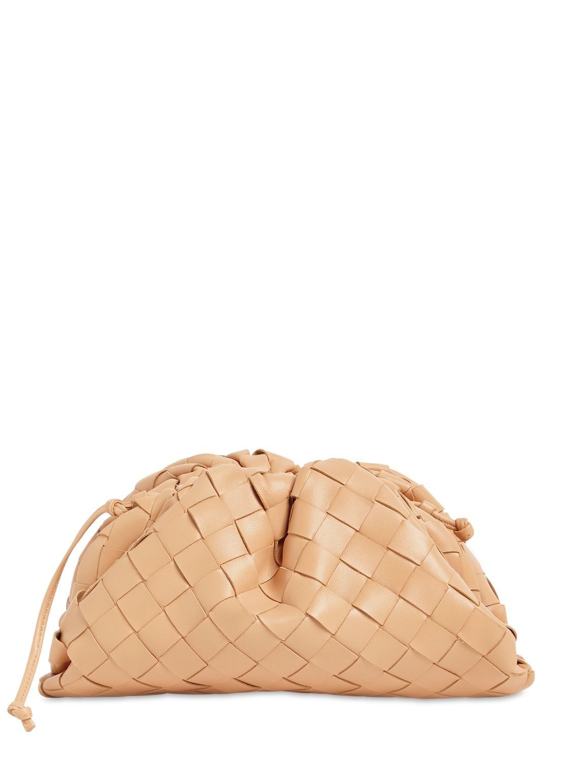 Bottega Veneta - The mini pouch intreccio leather clutch - Almond | Luisaviaroma | Luisaviaroma