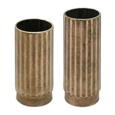 Melrose International Ribbed Copper Metal Cylinder Vase (Set of 2) | Tractor Supply