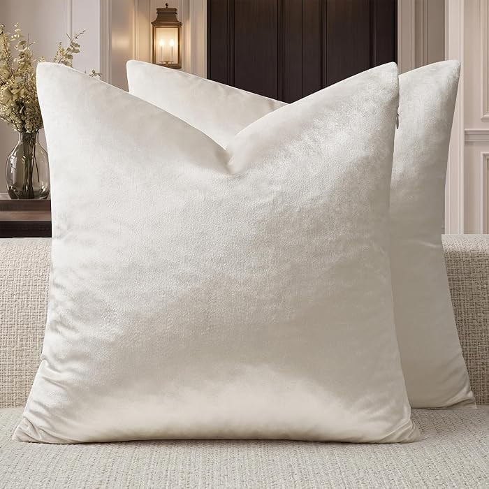 GIGIZAZA Velvet Pillow Covers 20x20 Decorative Pillows Pack of 2 Ivory | Amazon (US)