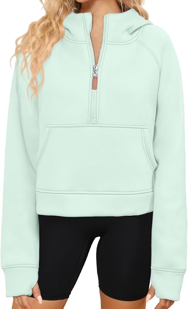 POGTMM Womens Half Zip Cropped Hoodies Fleece Lined Quarter Zip Up Pullover Athletic Trendy Sweatshi | Amazon (US)