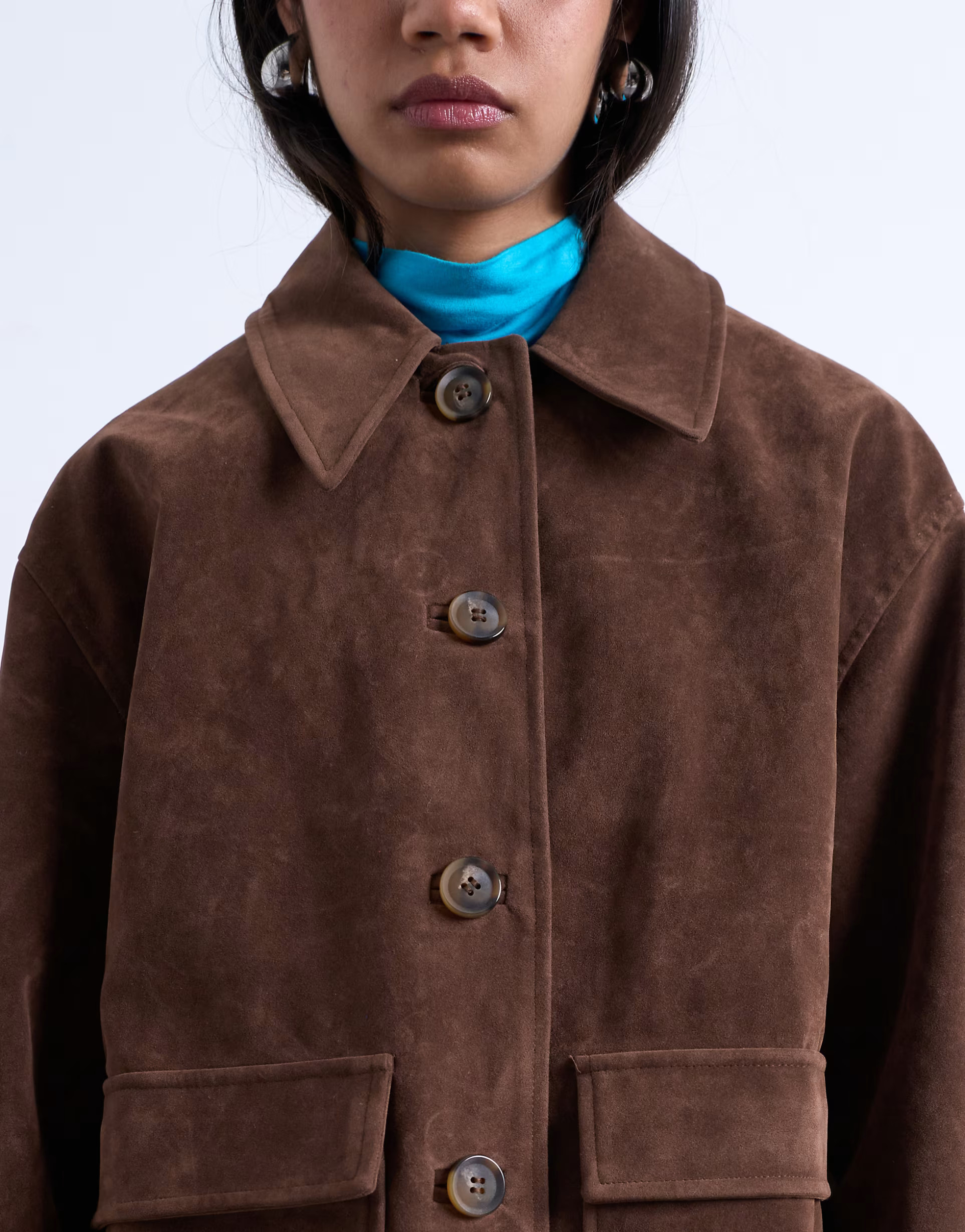 Topshop faux suede patch pocket boxy jacket in brown | ASOS | ASOS (Global)