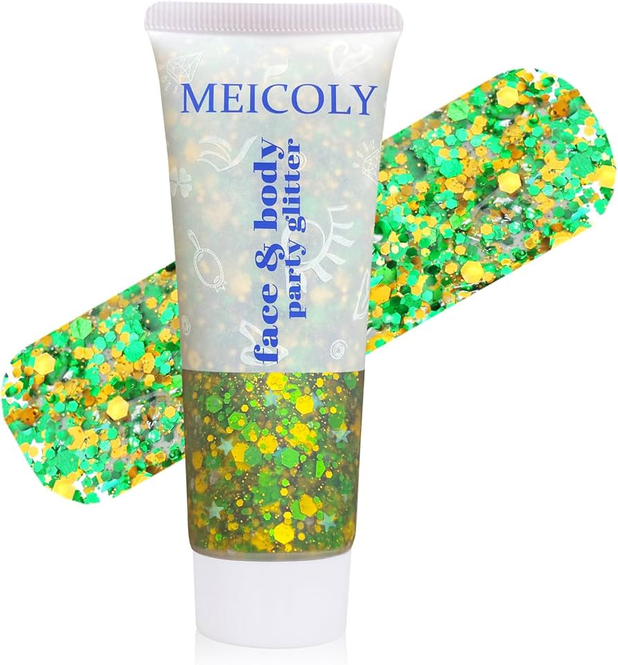 MEICOLY Gold and Green Face Glitter,Holographic Gold Hair Accessories,Sparkle Self-Adhesive Hallo... | Amazon (US)