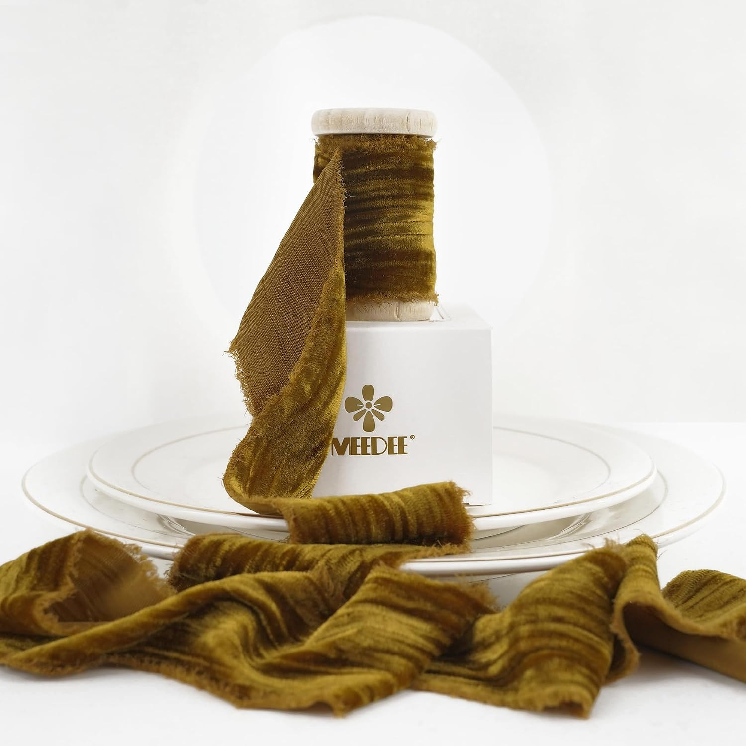 Velvet Ribbon 2 Inch Brown Frayed Ribbons 2 Rolls 4 Yards Crinkle Crushed Ribbons Wide Brown Velvet Ribbon for Christmas Tree, Gift Wrapping, Holiday Decor, Wedding Favors | Amazon (US)