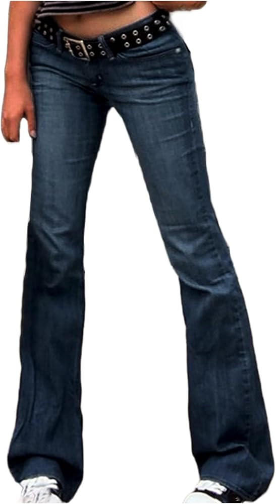 Women's Y2K Fashion Cargo Jean Pants Elastic High Waisted Wide Leg Pants Relaxed Fit Straight Wid... | Amazon (US)