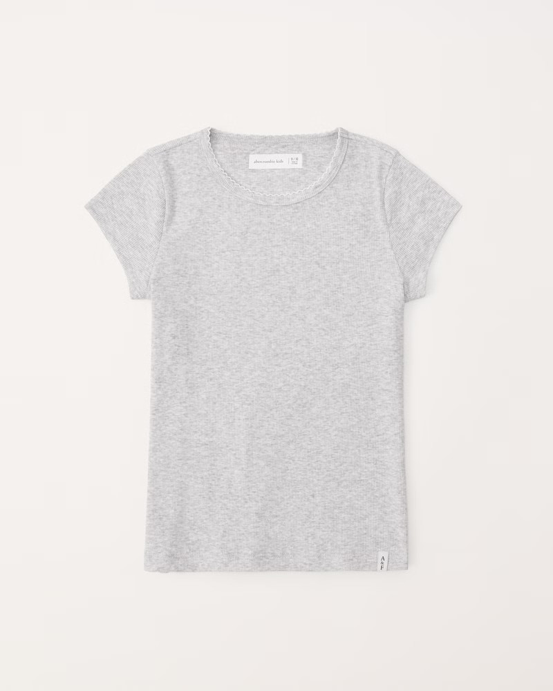 abercrombie kids girls essential picot trim short-sleeve tee in grey - size 5/6 | Abercrombie & Fitch (US)