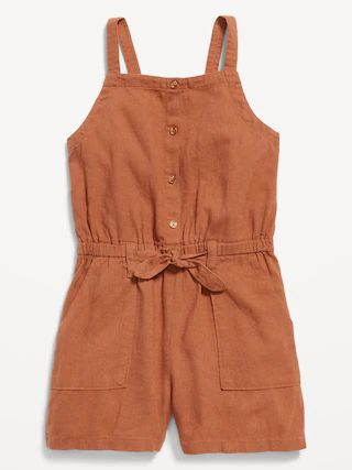 Sleeveless Tie-Front Linen-Blend Utility Romper for Girls | Old Navy (US)