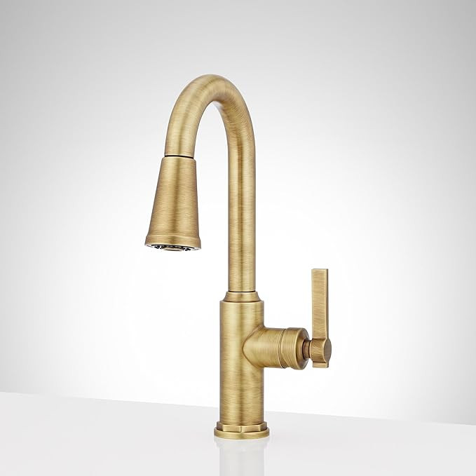 Signature Hardware 953746 Greyfield 1.8 GPM Single Hole Pull Down Bar Faucet - Aged Brass | Amazon (US)
