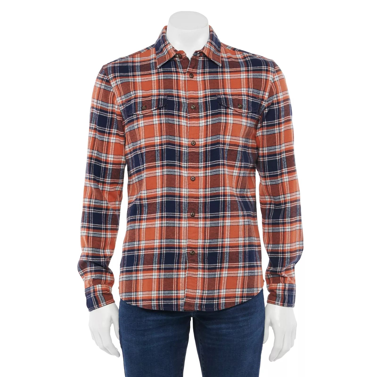 Men's Sonoma Goods For Life Brushed Flannel Button-Down Shirt, Size: Large, Med Orange | Kohl's