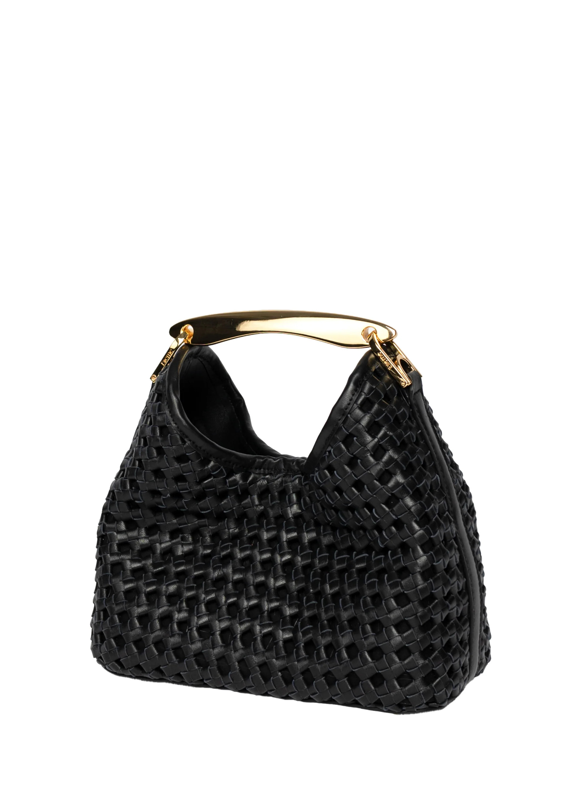 Small Boomerang Woven Leather Black | Elleme