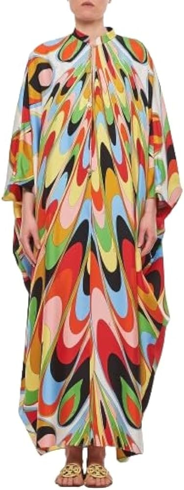 Women's Soft Satin Silk Kaftan - Designer Printed Luxury Resort Wear - Multi Color Long Caftan Dr... | Amazon (US)