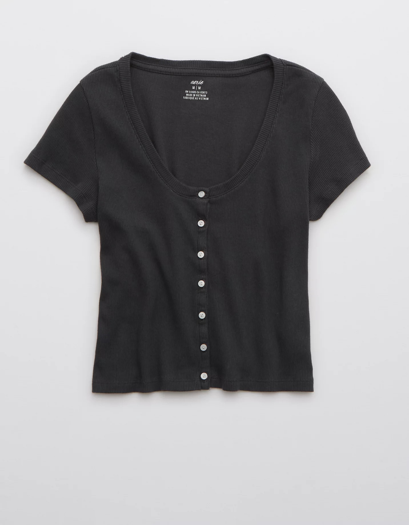 Aerie Ribbed Button Up Baby T-Shirt | American Eagle Outfitters (US & CA)