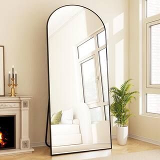 70 in. H x 30 in. W Classic Arched Black Aluminum Alloy Framed Full Length Mirror Standing Floor ... | The Home Depot