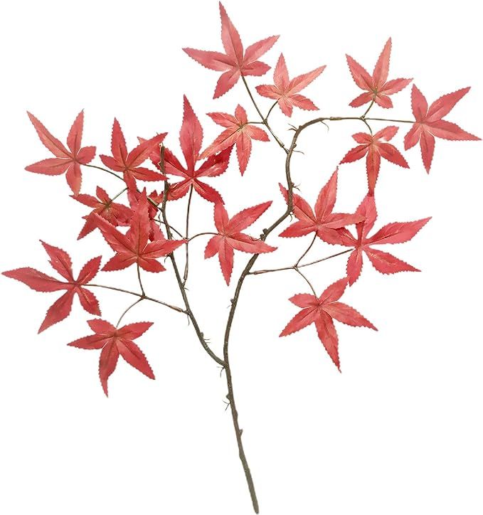 LEMCC 3pcs Artificial Maple Leaves Branches 19inch Fall Red Stem Shrubs Autumn Floral Decororatio... | Amazon (US)