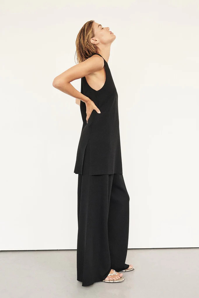 RAY BLACK WIDE LEG KNIT PANT | DISSH