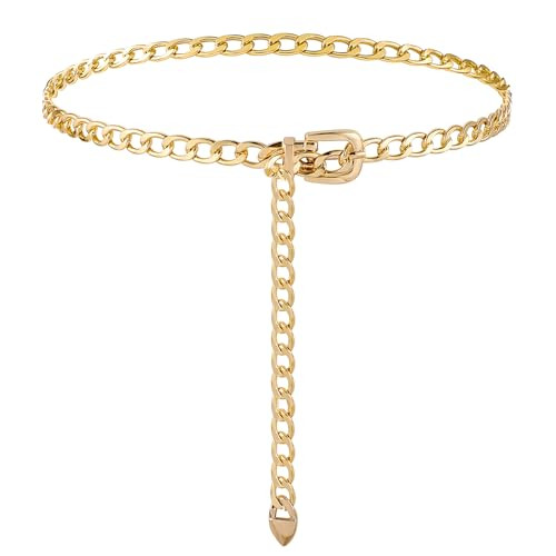 Gold Chain Belt Woman Chain Belt For Women Adjustable Gold Metal Chain Dress Belt Chain Chunky Belt Women Girls Ladies Adjustable Body Waist Link Belts Chunky Chain Belts For Jeans Dresses | Amazon (US)