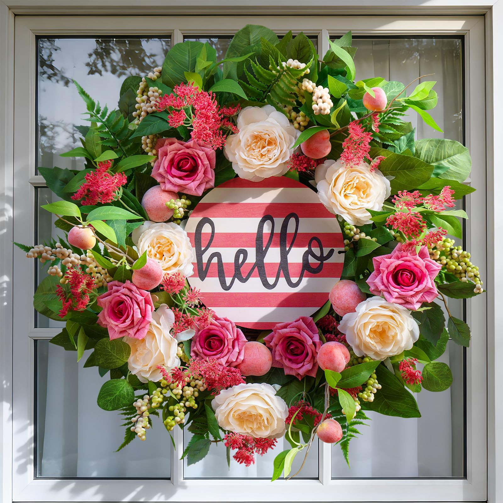 Spring Wreaths for Front Door Outside, 24 Inch Peony & Rose Floral Summer Wreath with Pink Peach ... | Amazon (US)