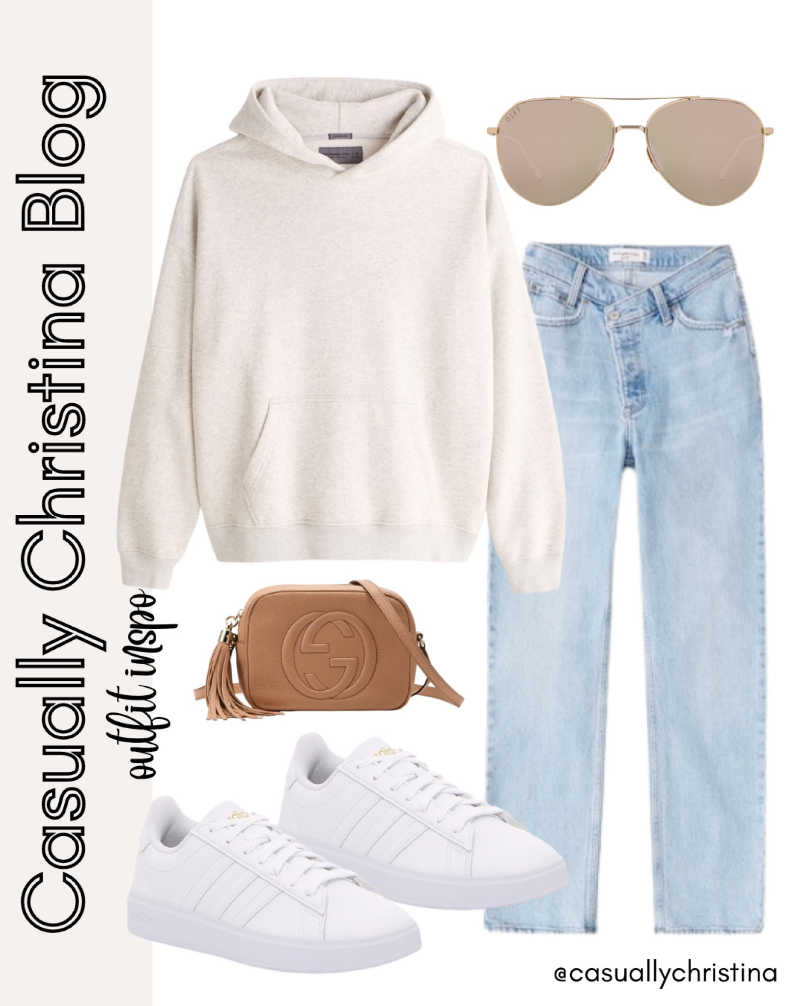 Casual outfit idea! Easy and cute outfit combo for everyday style looks. 

Comfortable Abercrombie pullover hooded sweatshirt paired with white adidas sneakers, neutral crossbody bag (my everyday bag is the Gucci disco bag) Abercrombie jeans, and diff sunnies! 

What to wear, outfit inspo, casual style, everyday style, dad jeans, mom style, white sneakers, school outfit, outfit ideas, travel outfit, winter look, fall outfit idea, mom style #ltkitbag #abercrombie #ltkoliday #ltkcurves #ltku

#LTKstyletip #LTKunder100 #LTKshoecrush