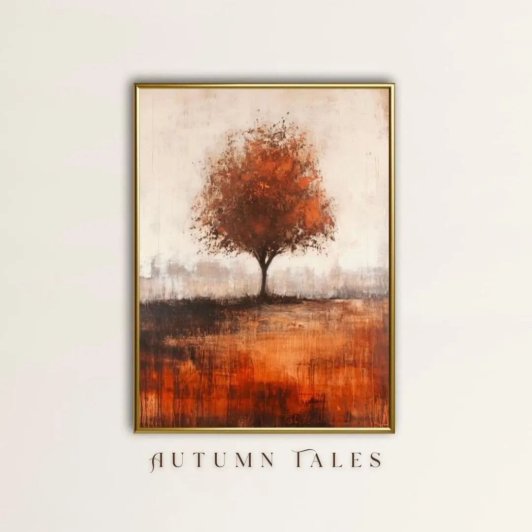 Printable Fall Wall Art, Rustic Orange Vintge Tree Landscape Art Print, Minimalist Farmhouse Home... | Etsy (US)