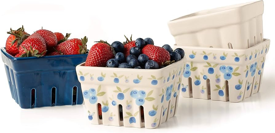 Farmhouse Ceramic Berry Basket, Colander, Farmers Market square Bowl. Rustic Kitchen decor fruit ... | Amazon (US)