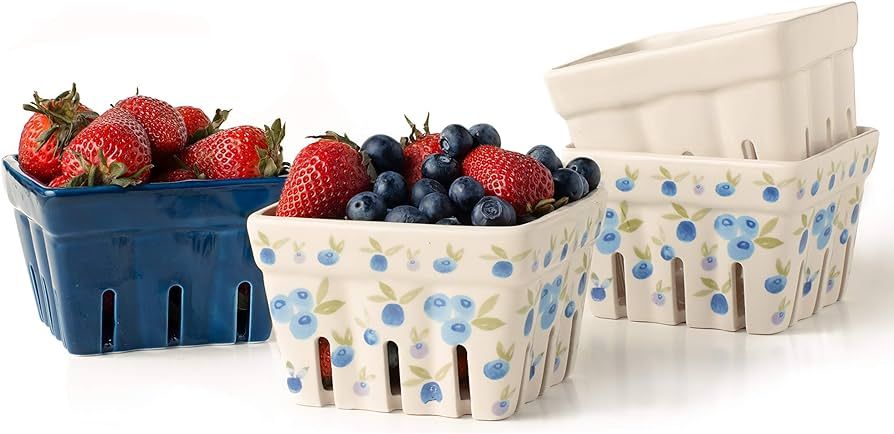 Farmhouse Ceramic Berry Basket, Colander, Farmers Market square Bowl. Rustic Kitchen decor fruit ... | Amazon (US)