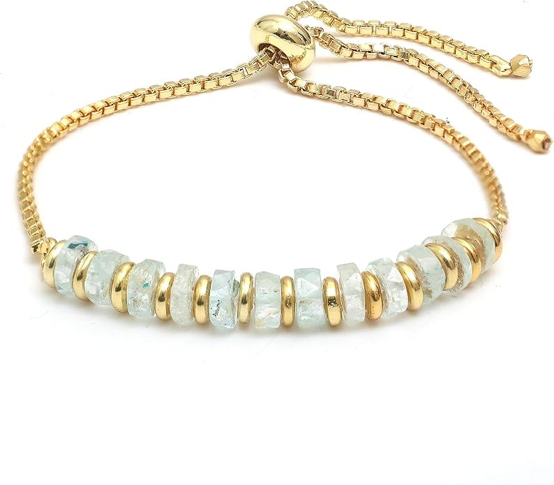 Natural Heishi Beads With Spacers Slider Bracelet Gemstone Healing Jewelry With 14k Yellow Gold P... | Amazon (US)