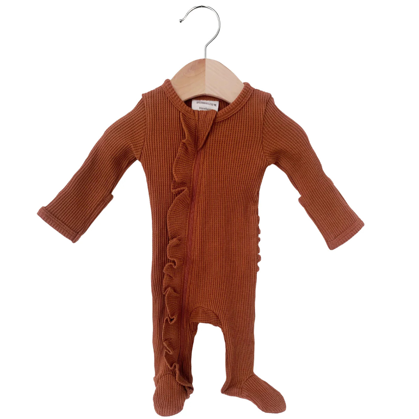 Organic Waffle Ruffle Zip Footie, Caramel | SpearmintLOVE