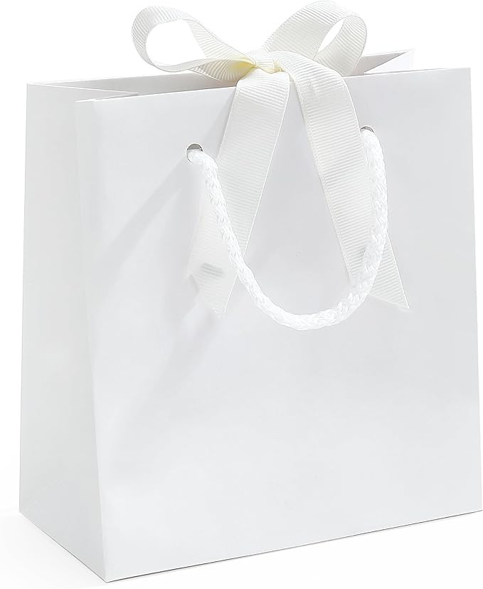 SHYRABBIT 10pcs White Gift Bags with Handles,7.9x3.1x9.1Inch Paper Bags,White gift bags with Bow,... | Amazon (US)