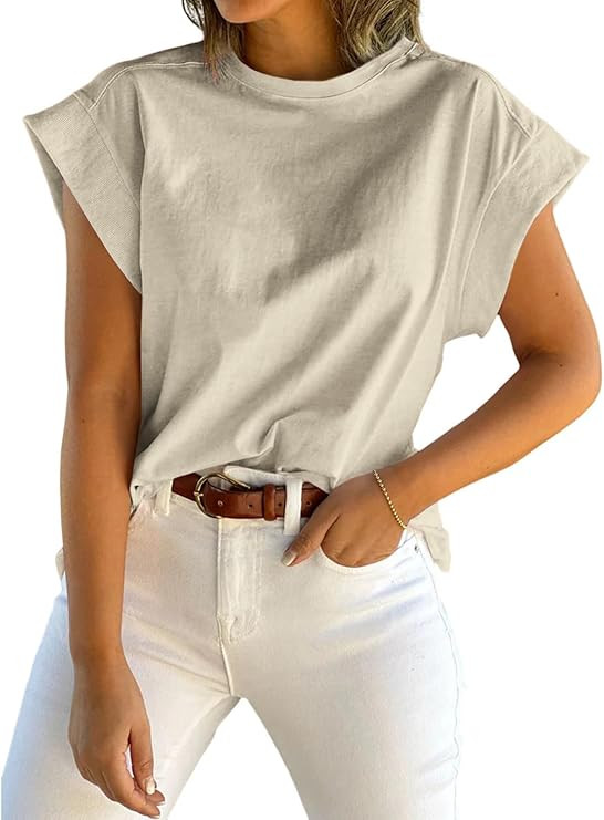 ZDC Women's Cap Sleeve Tank Tops Summer Crew Neck T Shirts Basic Loose Fit Solid Tee | Amazon (US)