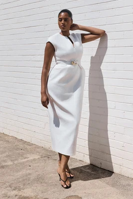 Livia V Neck Linen Maxi Dress / White | MESHKI | L | MESHKI US